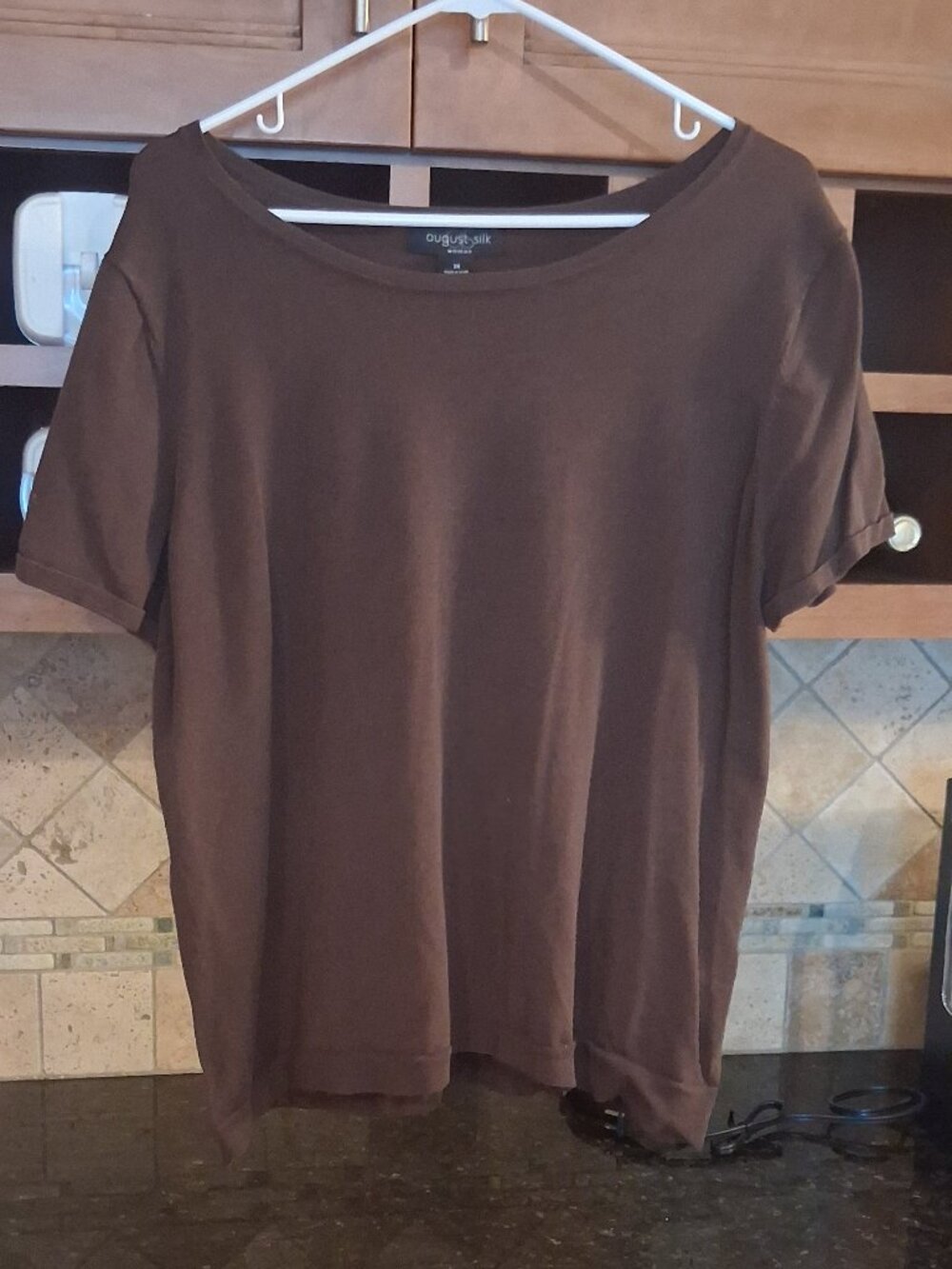 August Silk Knits Brown Size Womens XL Classic Style Short Sleeve